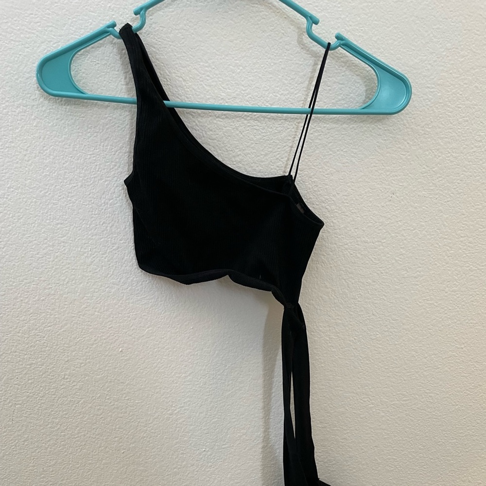 Black one shoulder body suit